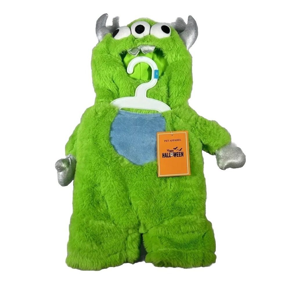 NWT Cat Dog Halloween Costume Three Eyed Monster Plush Small Green Pet Outfit
